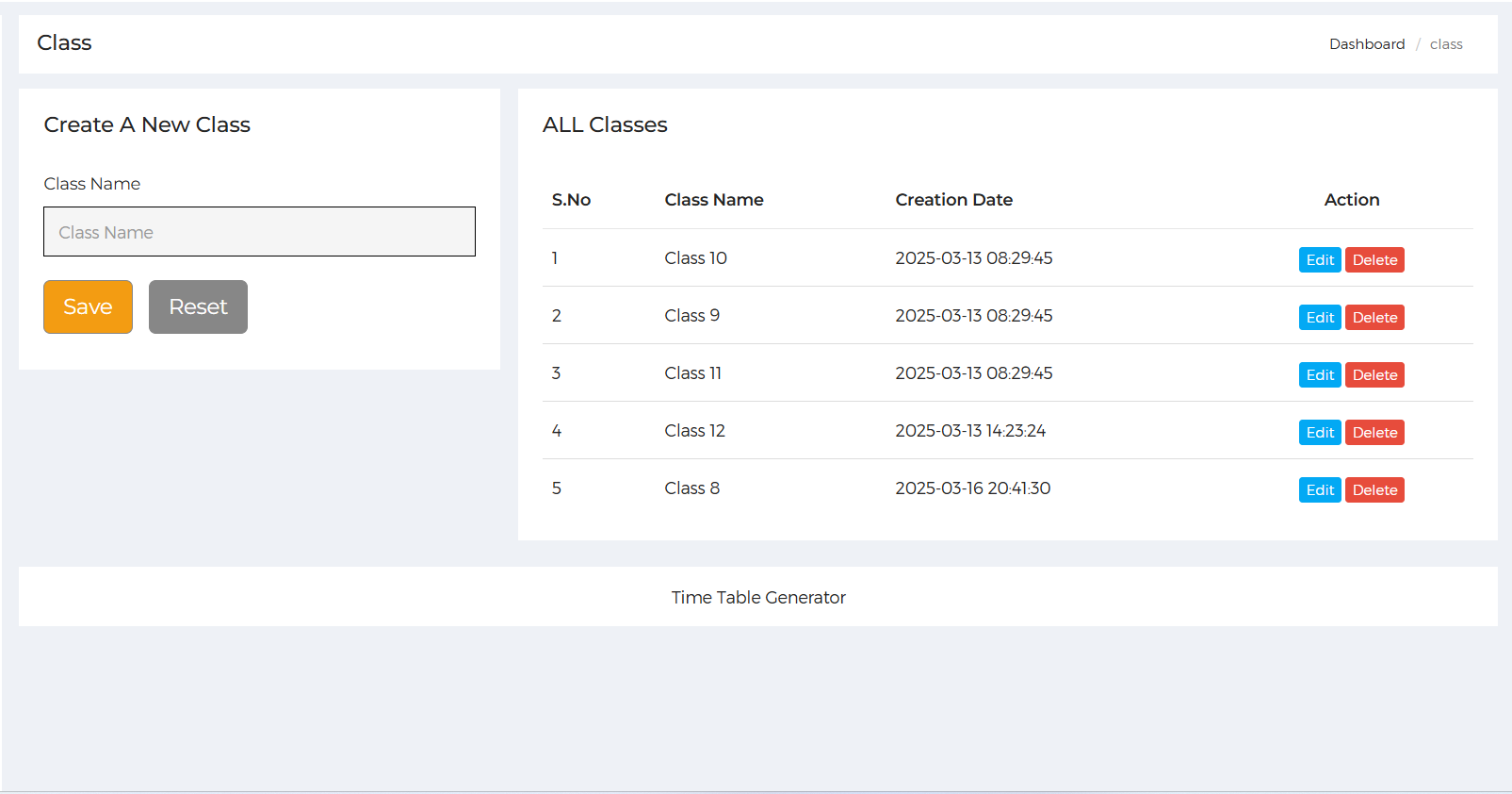 Time Table Generator System using PHP and MySQL - Image 4