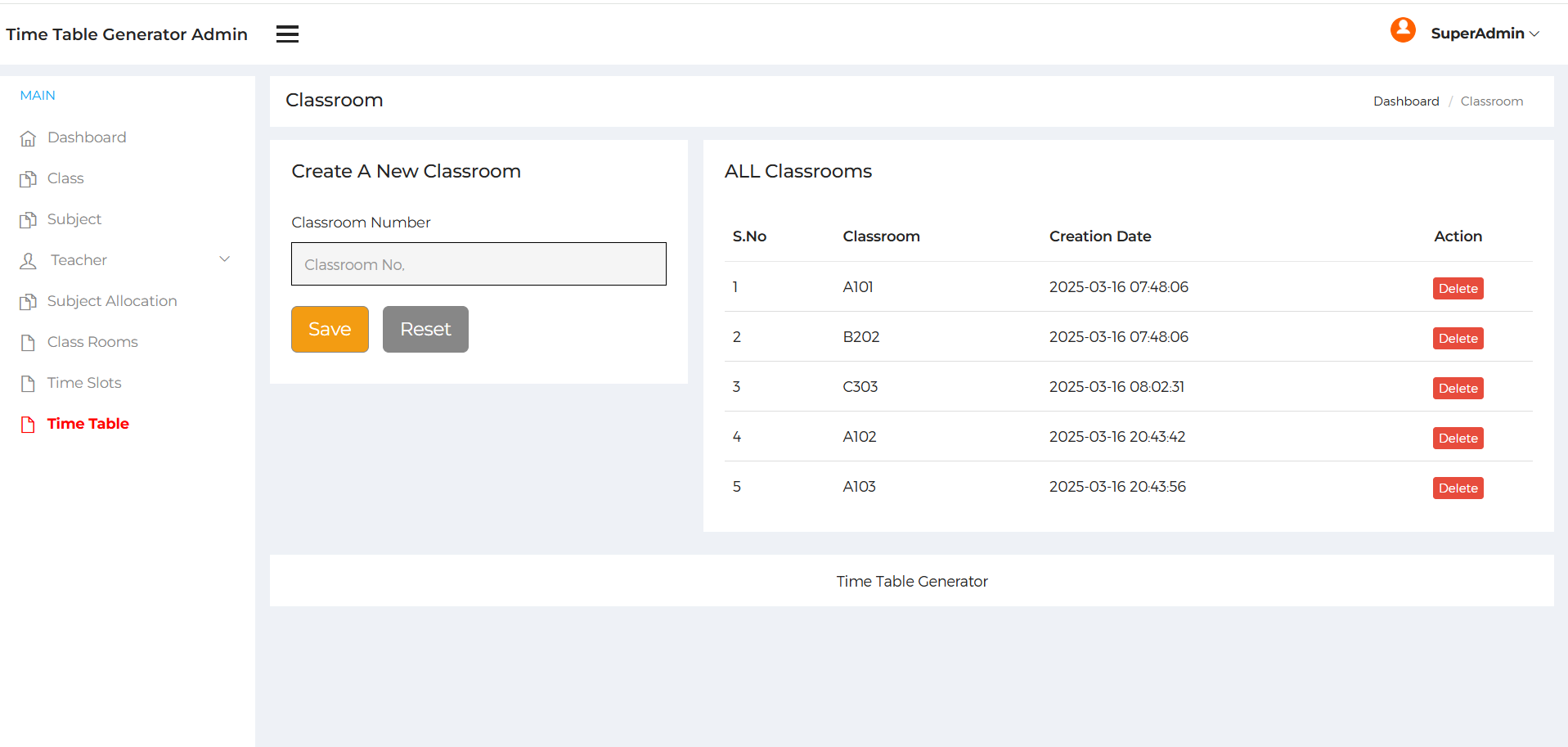 Time Table Generator System using PHP and MySQL - Image 2